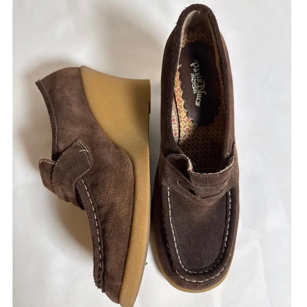 Paris Blues Y2K Brown Suede Platform Wedge Loafers Women’s 8.5 Vintage
